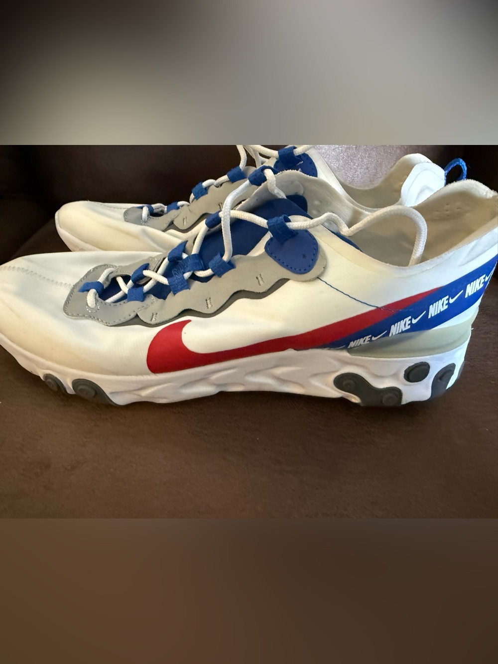 Nike React Element 55 White Royal Red Low Top Lace-Up Sneaker CD7340-100 Size 11